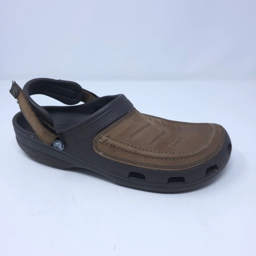 Crocs Yukon Sport Mens Clogs Brown Leather Accents Size 12